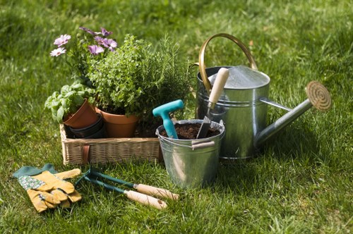 Local lawn care service mowing a garden in Romford